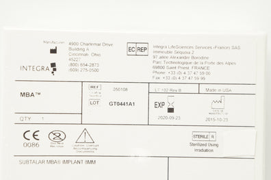 Integra 050108 Subtalar MBA, Implant 8mm (x)